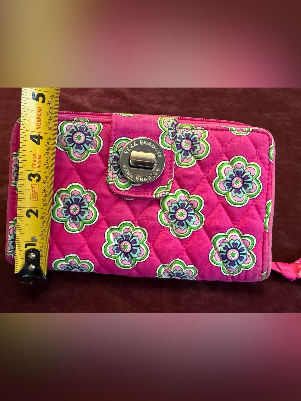 Vera Bradley Quilted Turn-Lock Wallet in Pink Swirl Flowers - Picture 6 of 10